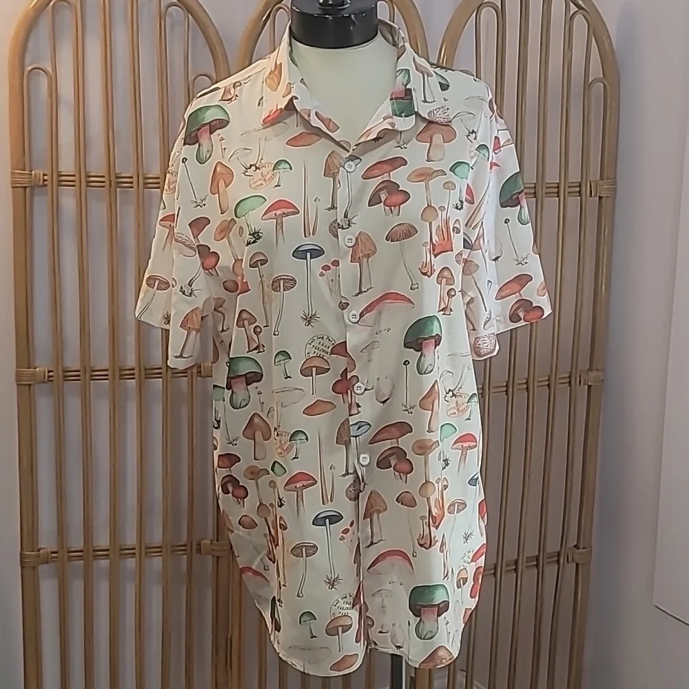 Mushroom shirt mens size large tan brown orange green - Picture 3 of 9